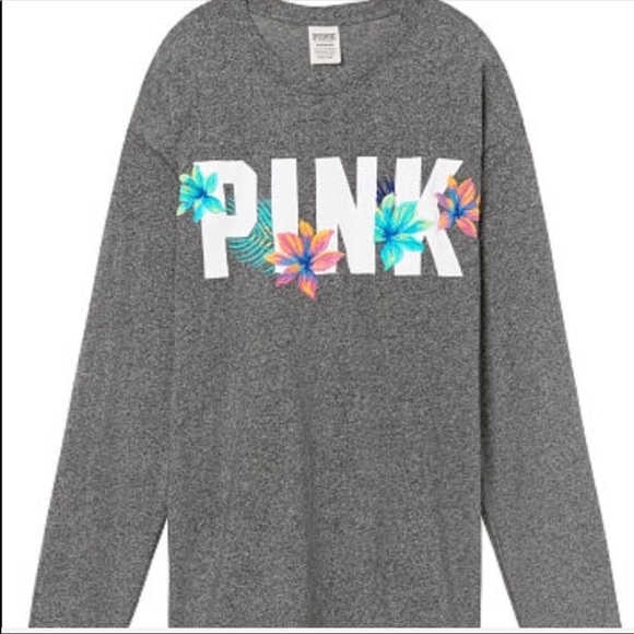 PINK VICTORIA’S SECRET CAMPUS LONG SLEEVE TEE SZ SM GREY - Picture 1 of 4